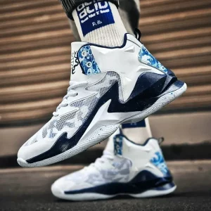 High Top Fashion Casual Sneakers / White & Blue Basketball Shoes