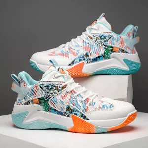 Youth Fashion Sports Basketball Shoes (Orange/light blue/white) (Men's)